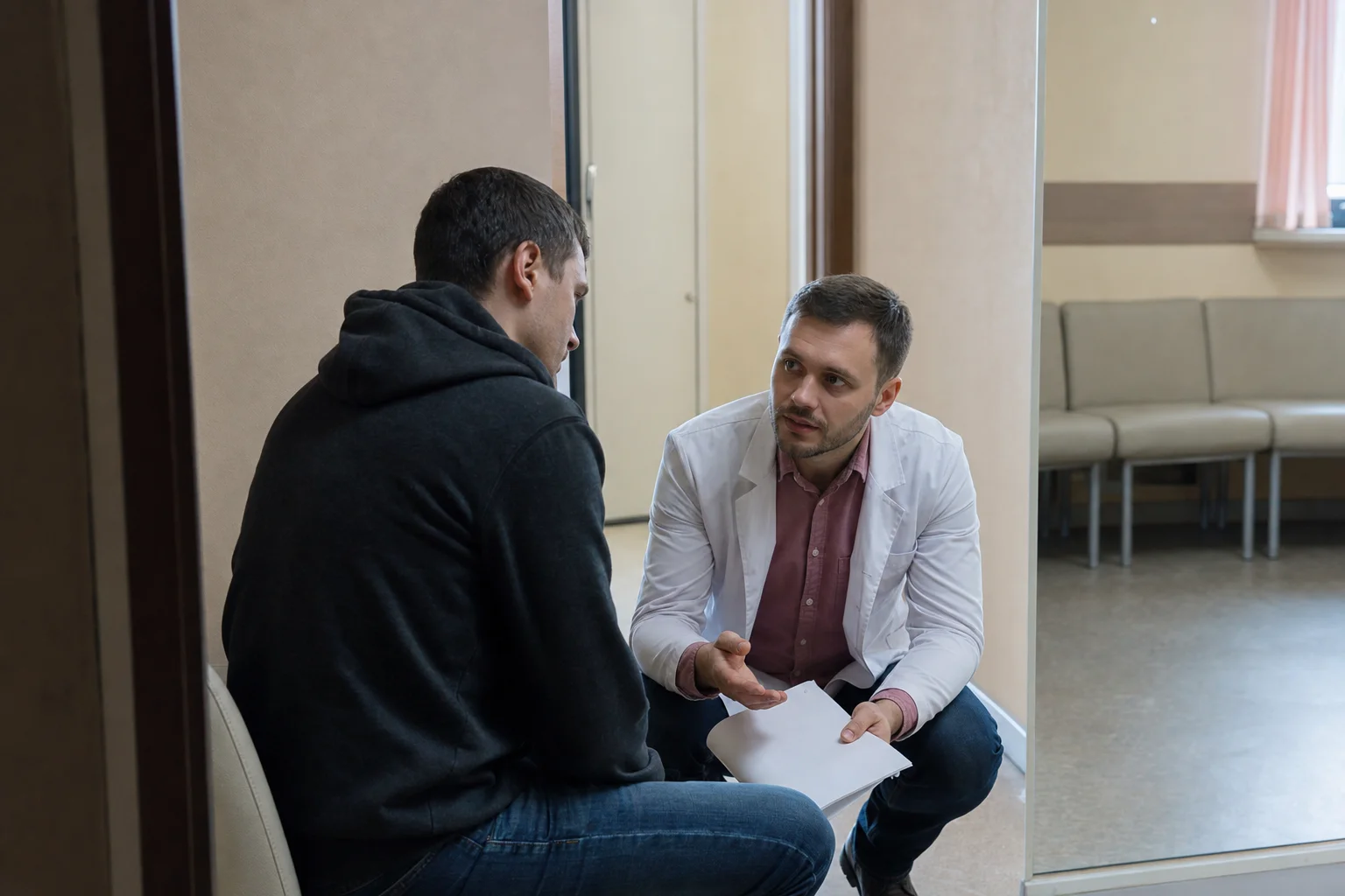 Специалист консультирует пациента по теме зависимости от гашиша